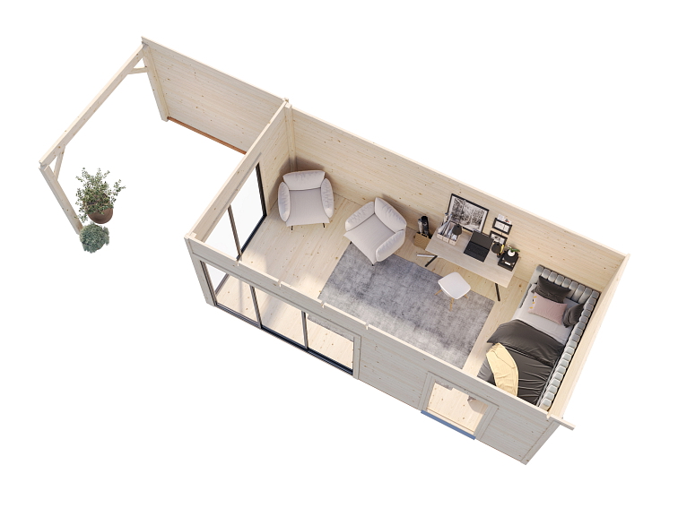 Zahradní domek Andrea 17,1 + 7,9 m² s posuvnými dveřmi