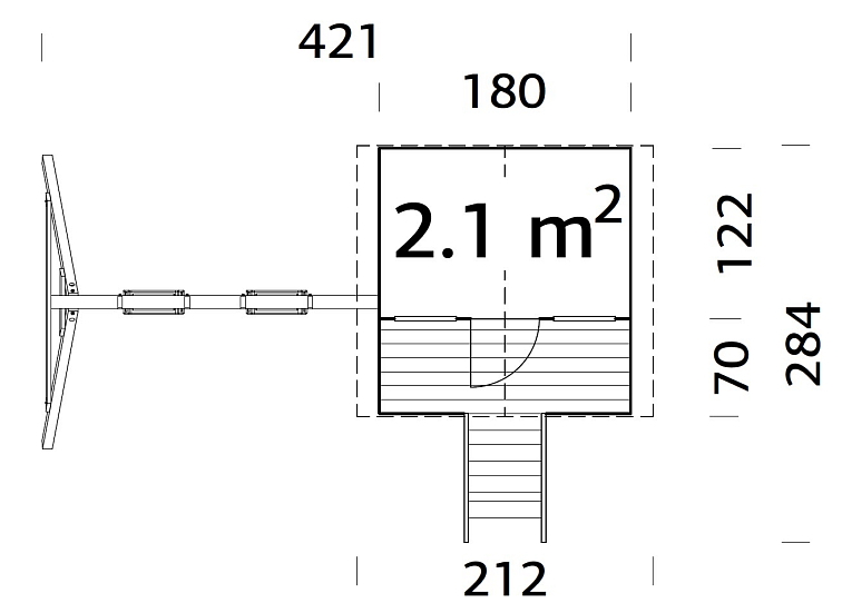 Dětský domek TOBY 2,1 m² set s houpačkou