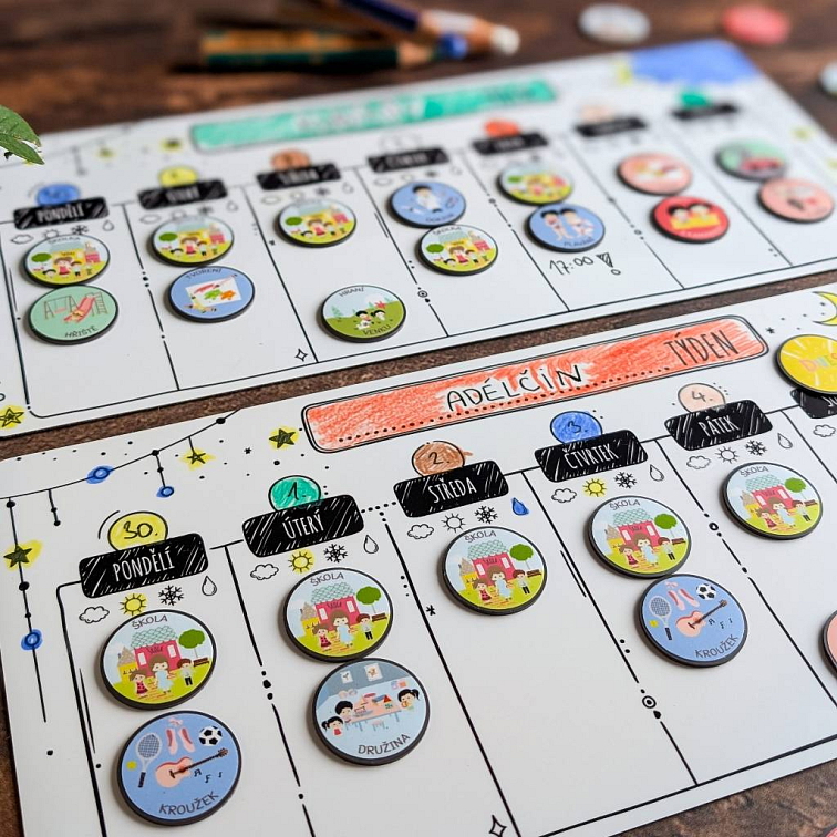 Kompletní plánovací sada pro 2 děti: 2x Malý týdenní plán & 2x To do (černobílá edice)