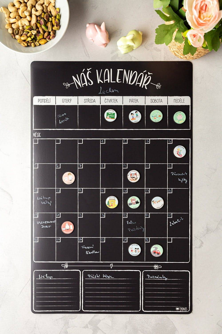 Rodinné duo: Černý Týdenní & Měsíční Combo Rodinný kalendář & Černé Menu