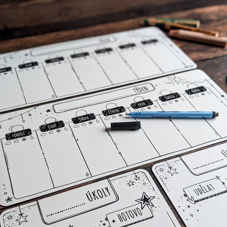 Kompletní plánovací sada pro 2 děti: 2x Malý týdenní plán & 2x To do (černobílá edice)