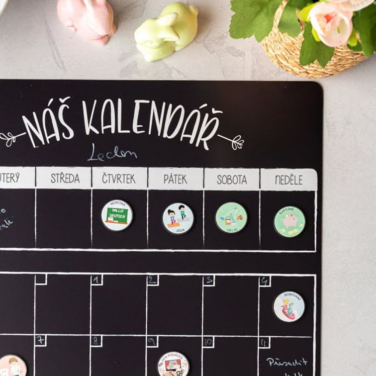 Týdenní & Měsíční Combo - magnetický rodinný kalendář - černý