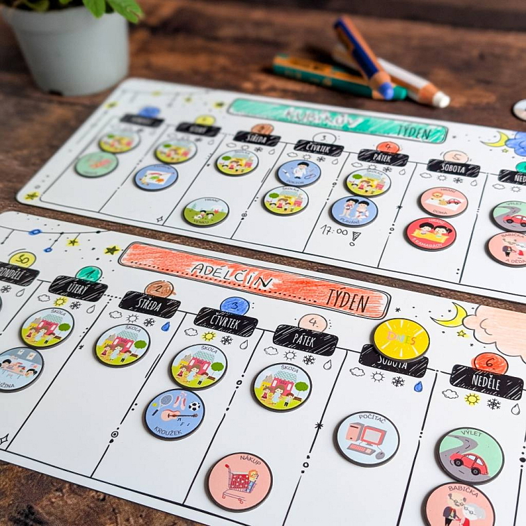 Týdenní plánovací sada pro 2 děti: 2 x Malý týdenní plán (černobílá edice)