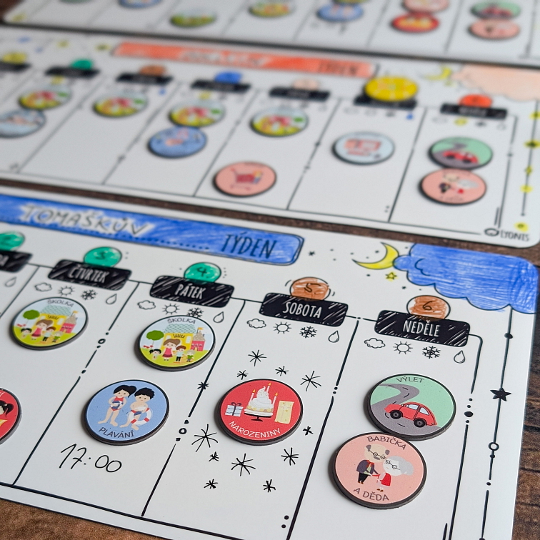 Týdenní plánovací sada pro 3 děti: 3 x Malý týdenní plán (černobílá edice)