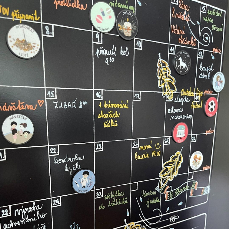 Týdenní & Měsíční Combo - magnetický rodinný kalendář - černý