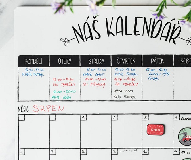 Týdenní & Měsíční Combo - magnetický rodinný kalendář - bílý