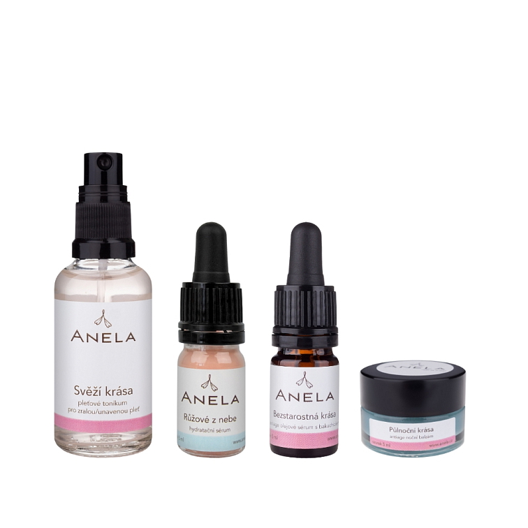 čtyři produkty, set anti-age kosmetiky pro zralou a unavenou pleť