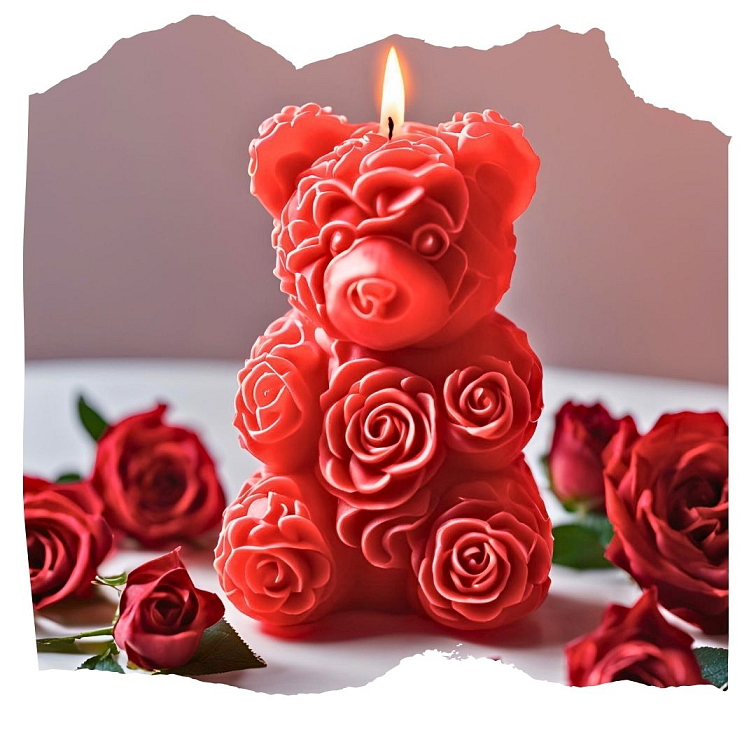 Medvídek z růží svíčka