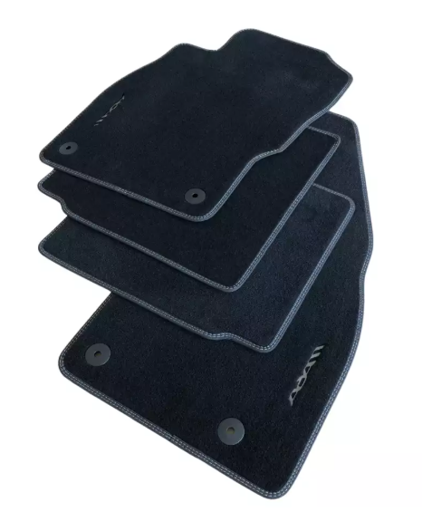 Velurové koberece Opel Adam černé se šitím v modré barvě