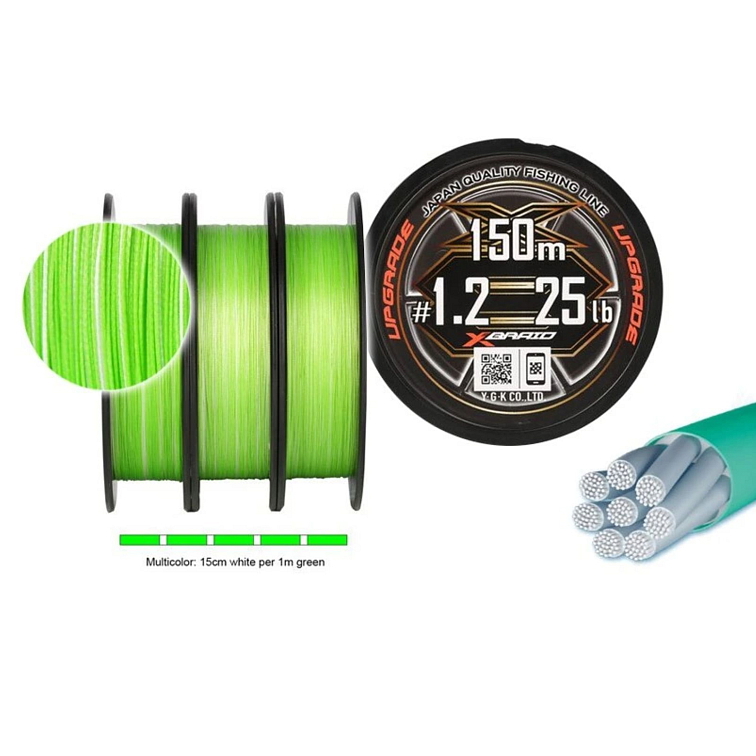YGK Pletená šňůra X-Braid Upgrade X8 #PE0,6 (0,128mm) 6,3kg 150m Zelená