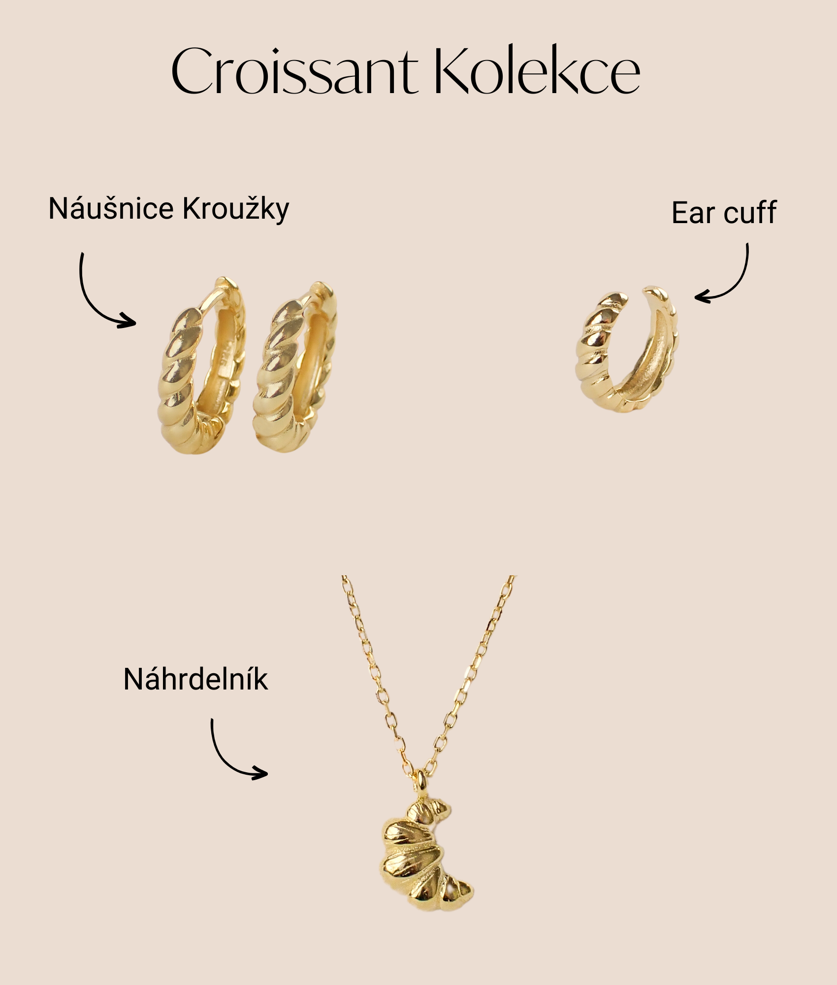 Sada náušnic a ear cuffu Croissant
