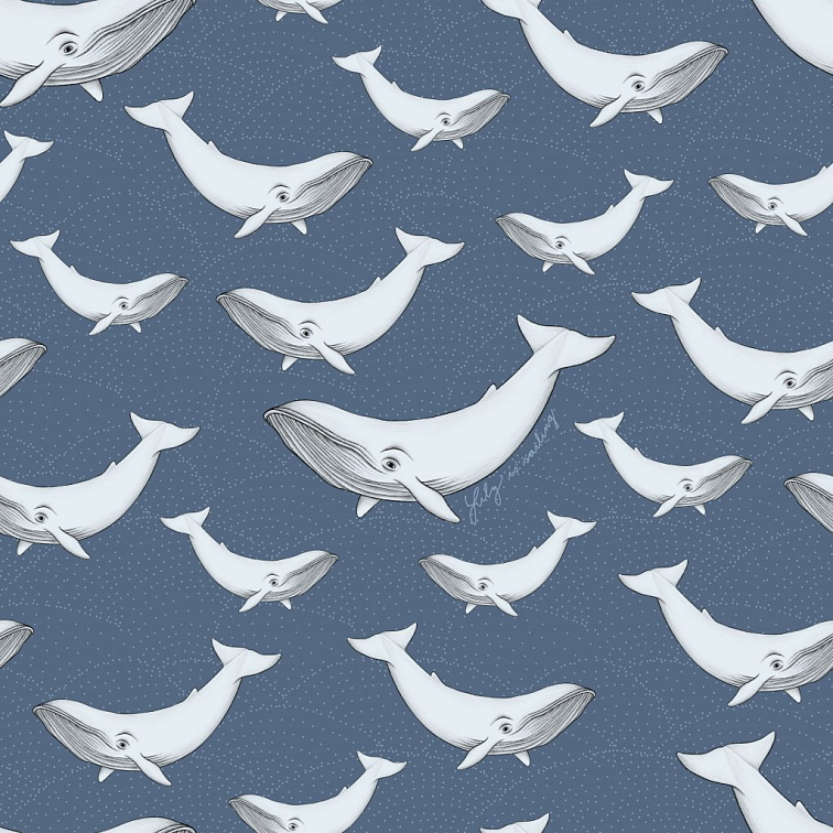 Kojicí polštář Velrybí rodinka modrá