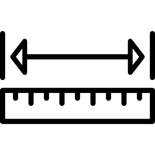 Ikona znázorňující rozměrové přizpůsobení hliníkového plotu na míru – šipky a měřítko