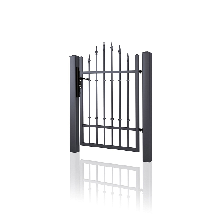 Kovaná vchodová branka v antracitové barvě RAL 7016 – elegantní vstup v jednotném stylu s plotem