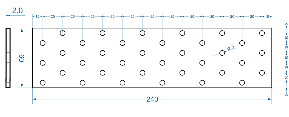 60x240mm hr. 2,0mm Spojovací deska - plotna - děrovaná, PP8
