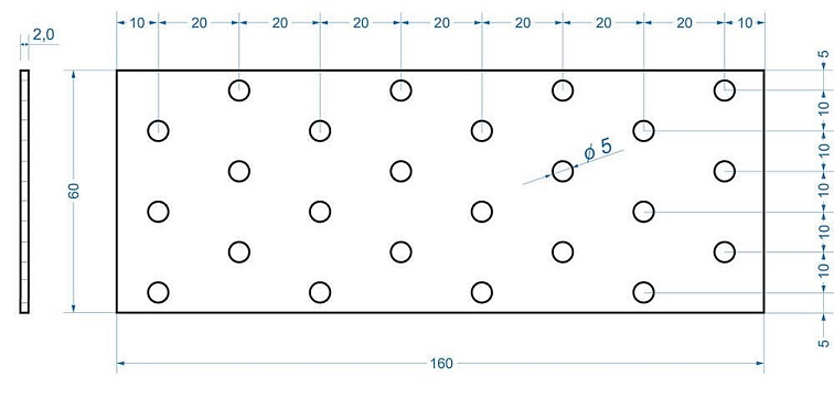 50ks - 60x160mm hr. 2,0mm Spojovací deska - plotna - děrovaná, PP6
