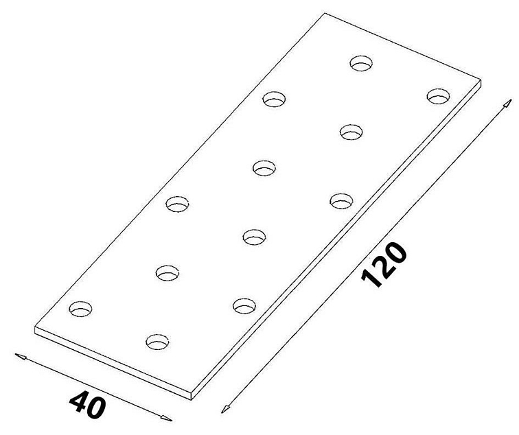 50ks - 40x120mm hr. 2,0mm Spojovací deska - plotna - děrovaná, PP3