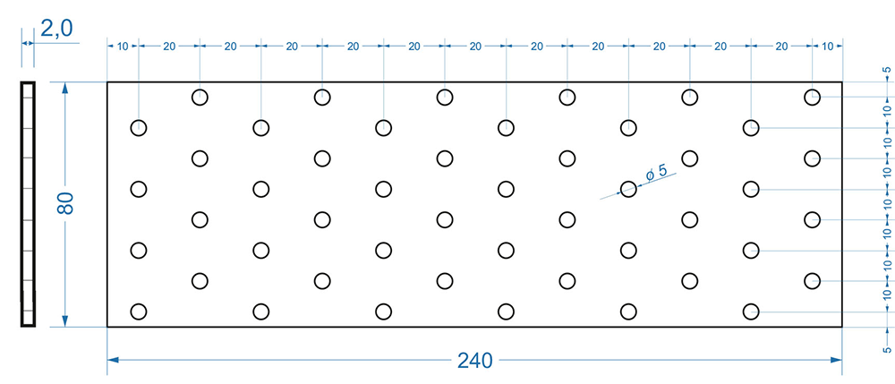 50ks - 80x240mm hr. 2,0mm Spojovací deska - plotna - děrovaná, PP10