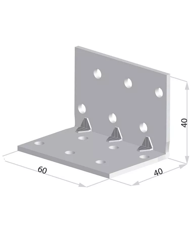 50ks - 40x40x60x1,5mm KMP2 - Montážny Úhelník s prolisem do dřeva