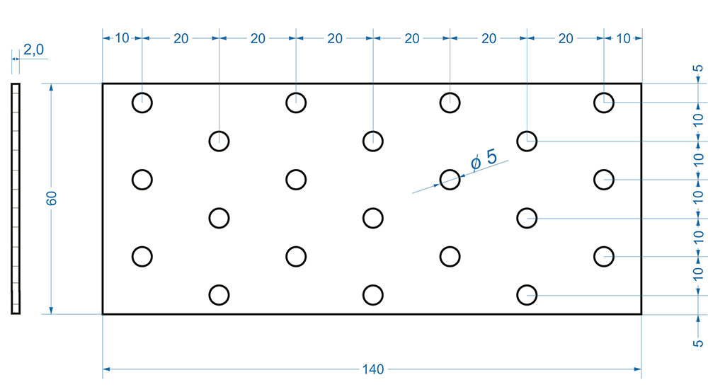 50ks - 60x140mm hr. 2,0mm Spojovací deska - plotna - děrovaná, PP5
