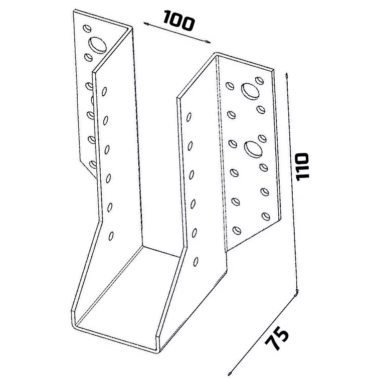 24ks - 100x140x75mm hr. 2,0mm - Trámová botka / třmen - vnější