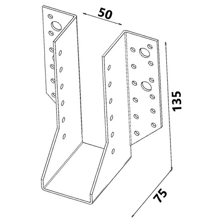 24ks - 50x135x75mm hr. 2,0mm - Trámová botka / třmen - vnější