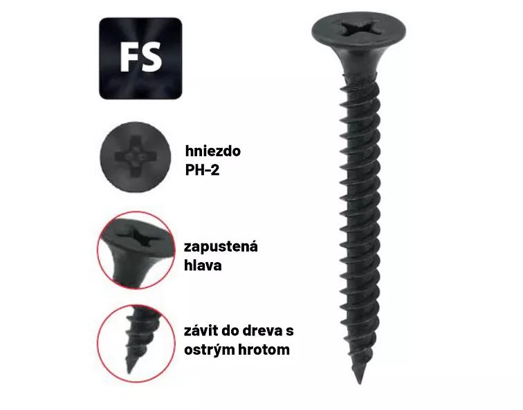 3,5x25mm - 1000ks - Vruty fosfátové sádrokarton / dřevo