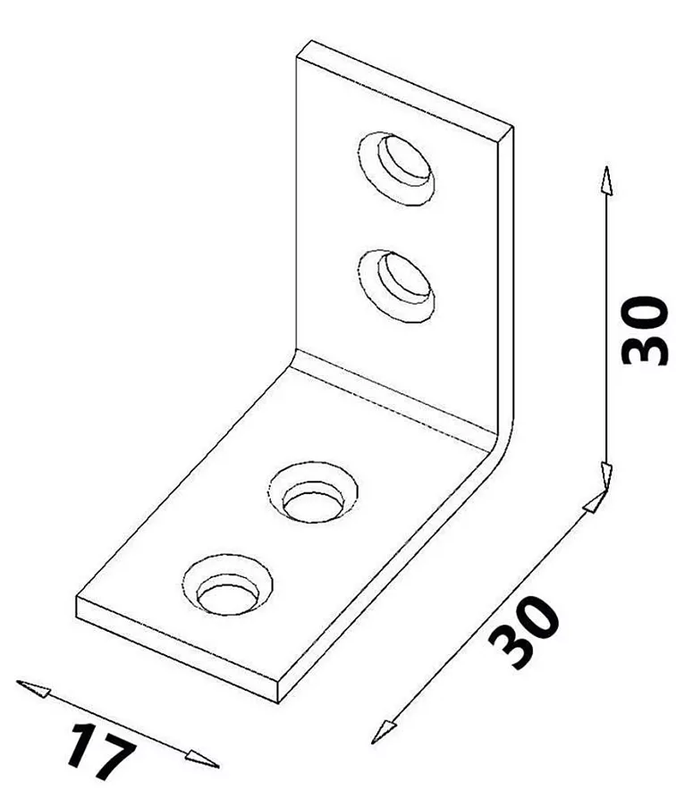 100ks - 30x30x17x2,0mm KW1 - Úzky uholník - stolársky, nábytkový