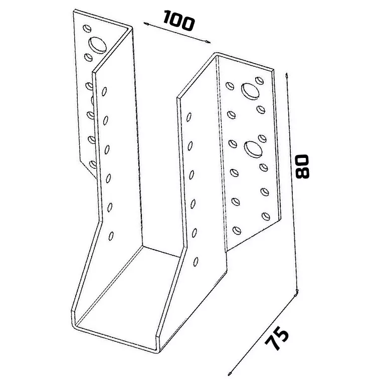 24ks - 100x80x75mm hr. 2,0mm - Trámová botka / třmen - vnější