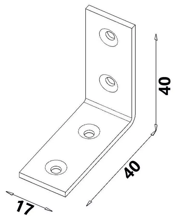 100ks - 40x40x17x2,0mm KW2 - Úzky uholník - stolársky, nábytkový