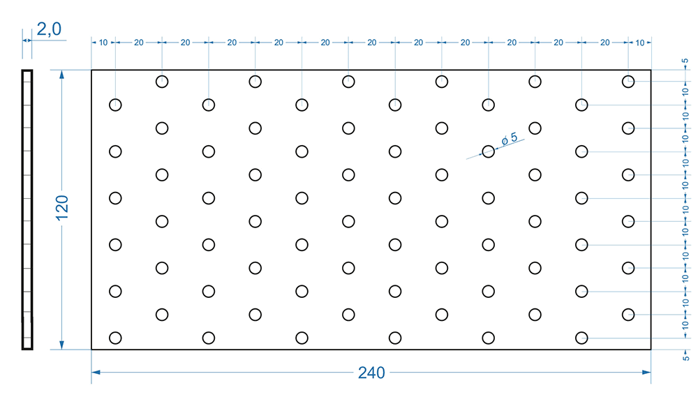 50ks - 120x240mm hr. 2,0mm Spojovací deska - plotna - děrovaná, PP19