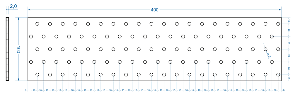 100x400mm hr. 2,0mm Spojovací deska - plotna - děrovaná, PP16