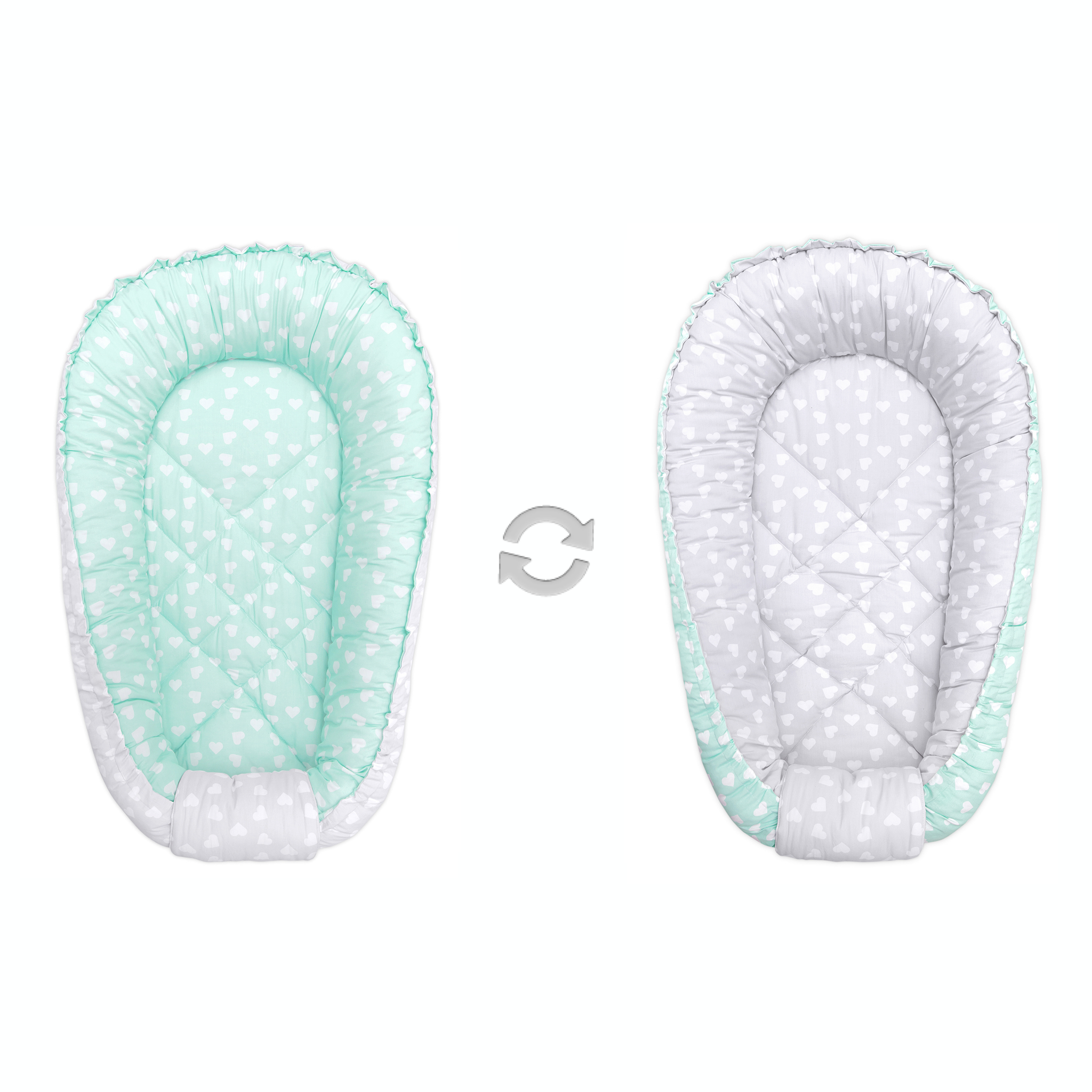 MODERN výbava pro miminko 3v1 hnízdečko + zavinovačka + mantinel LOVE SILVER-MINT