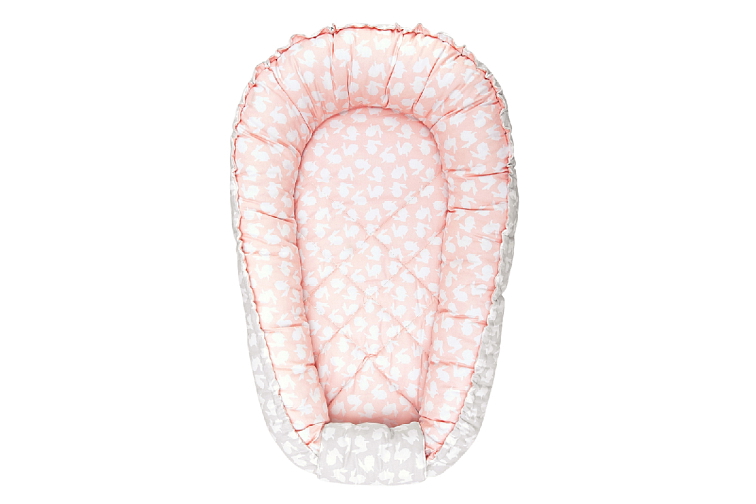 CLASSIC výbava pro miminko 3v1 hnízdečko + zavinovačka + mantinel BUNNY SILVER-ROSE