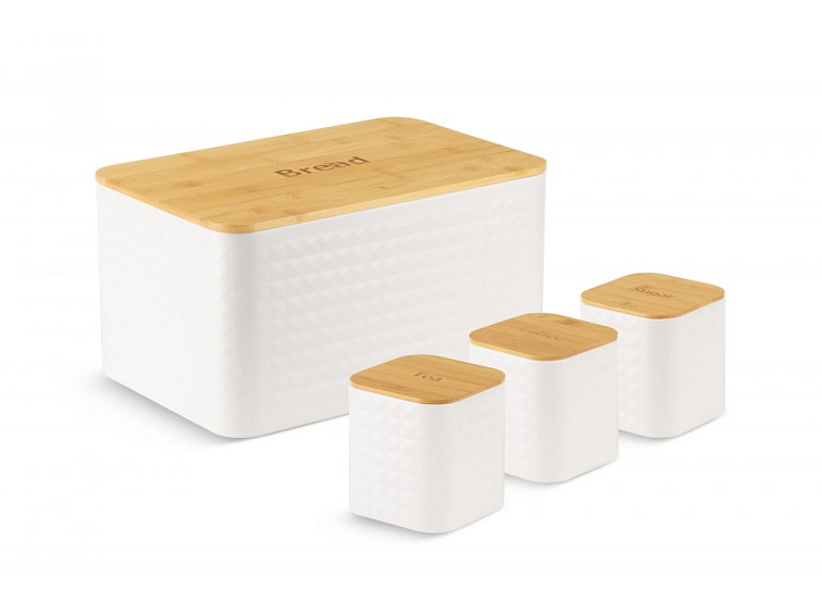 Sada chlebníka s 3 dózami v bielej farbe