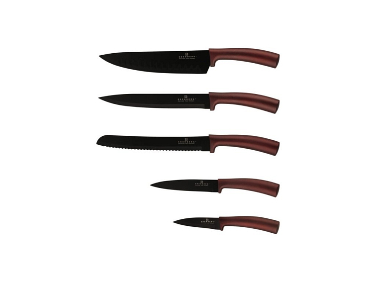 6 dielna sada nožov s magnetickým stojanom s bordovou rukoväťou