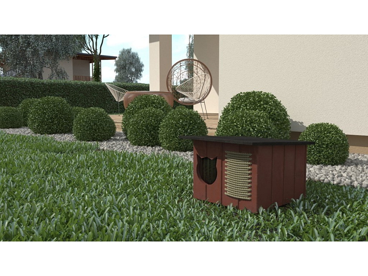 Zateplený drevený mačací domček