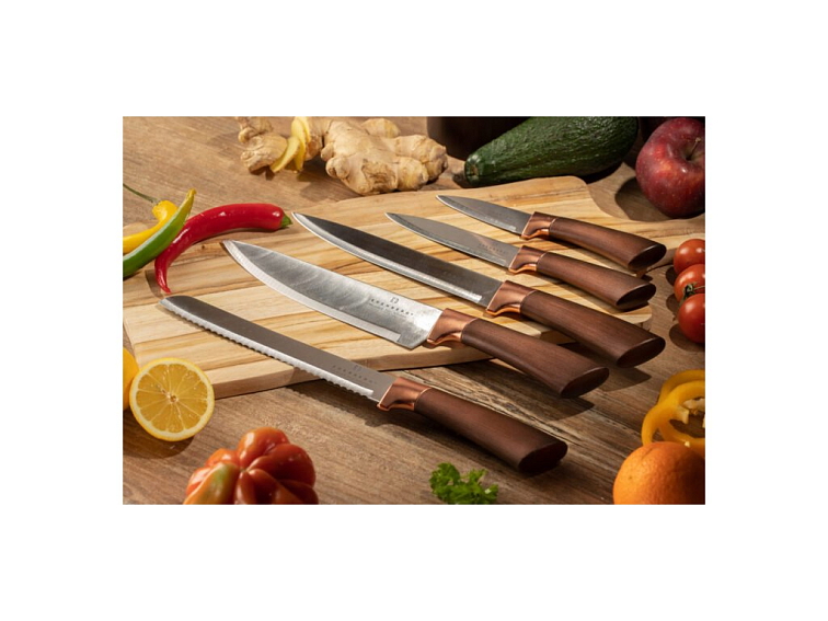 6 dielna sada nožov v elegantnom stojane v medenej farbe