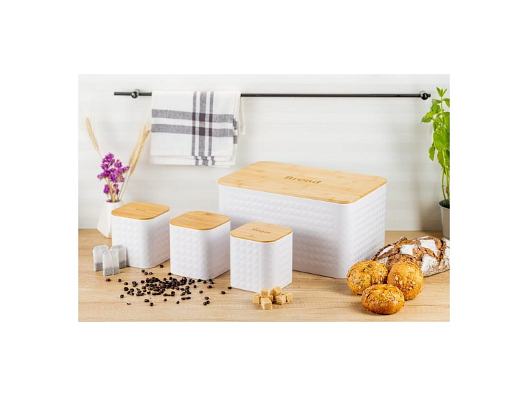 Sada chlebníka s 3 dózami v bielej farbe