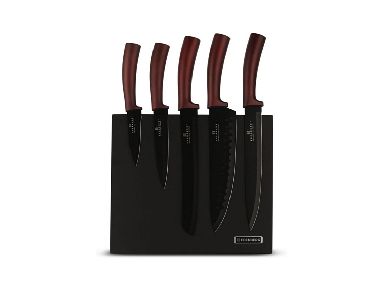 6 dielna sada nožov s magnetickým stojanom s bordovou rukoväťou
