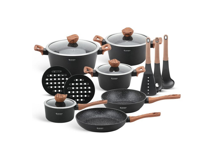 Sada 15 hrncov - matná čierna/drevo