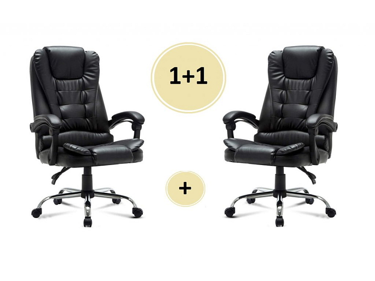 1+1 Reprezentačná kožená kancelárska otočná stolička PRESTIGE s chrómovými nohami