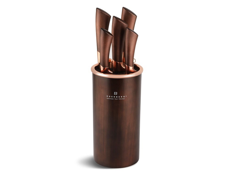 6 dielna sada nožov v elegantnom stojane v medenej farbe