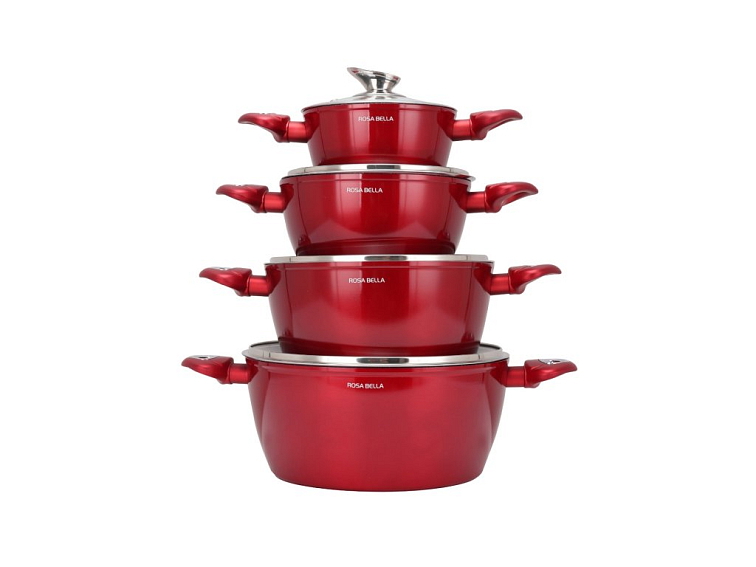 ROSA BELLA červená 8-dielna sada hrncov