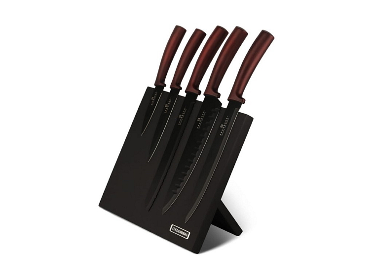 6 dielna sada nožov s magnetickým stojanom s bordovou rukoväťou