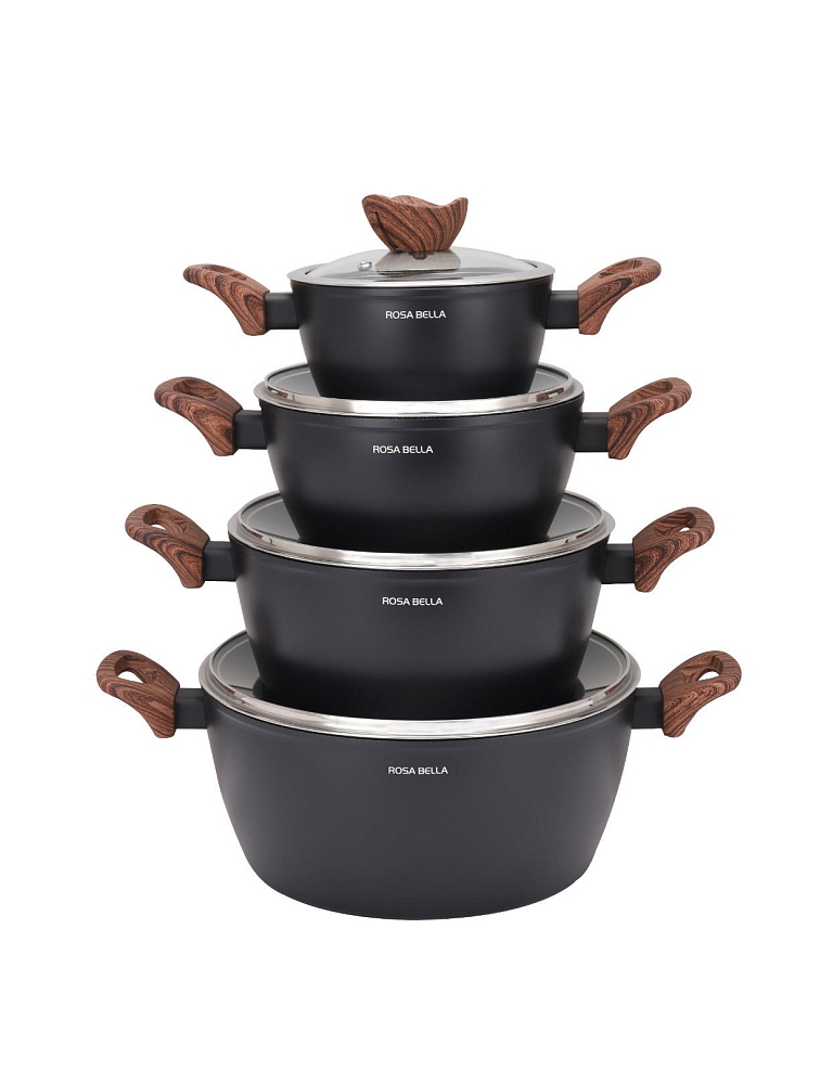 ROSA BELLA čierna 8-dielna sada hrncov
