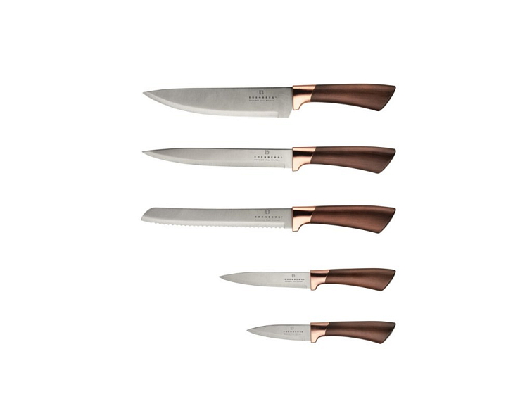 6 dielna sada nožov v elegantnom stojane v medenej farbe