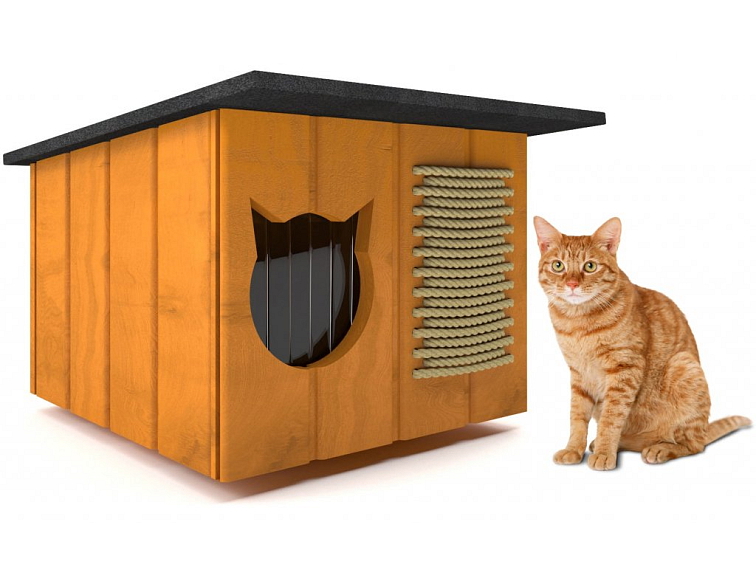 Zateplený drevený mačací domček