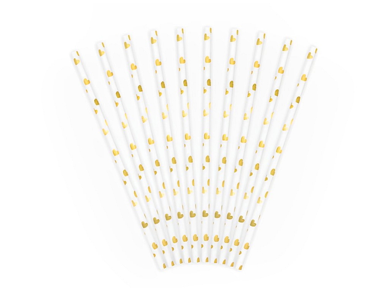 PAPÍROVÁ BRČKA BÍLÁ - ZLATÁ SRDÍČKA - 10 KS