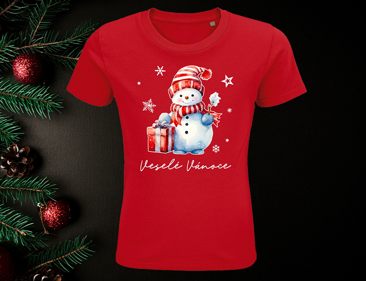 Sněhulák se šálou - Pánské tričko červené